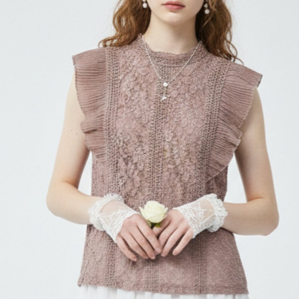 Cable & Gauge Blouse Mauve Lace Ruffle Coquette Boho Fairy M